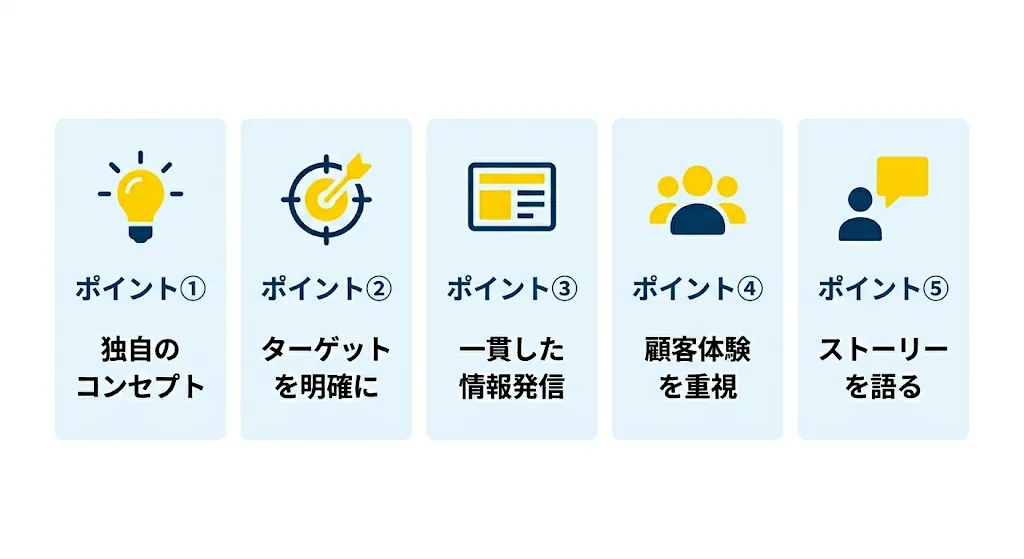 ブランディングを成功させるための5つのポイントの概要図