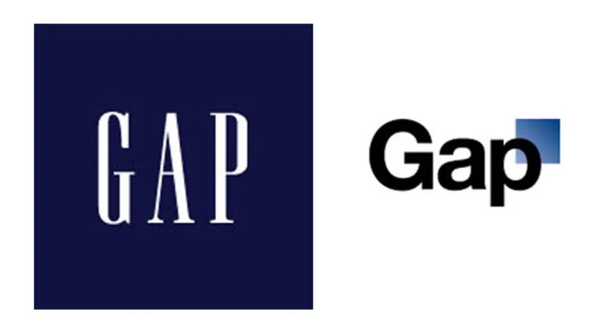 GAPのロゴ変更の失敗事例（左：旧ロゴ・右：新ロゴ）
