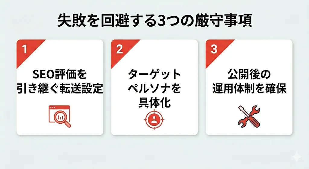 失敗を回避する3つの厳守事項の概要図