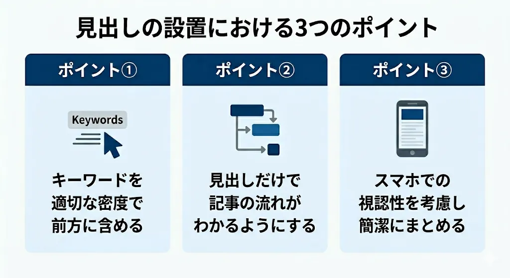 見出しの設置における3つのポイントの概要図
